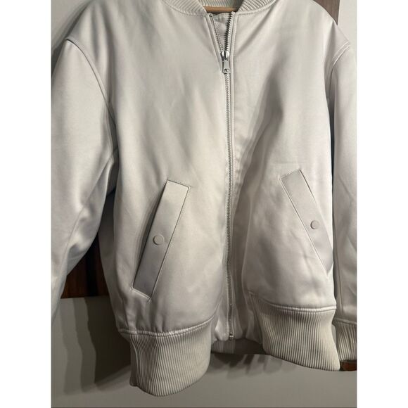 H&M Silver Gray Full Zip Lined Stand Collar Long Sleeve Bomber Jacket Size Small - Picture 3 of 7